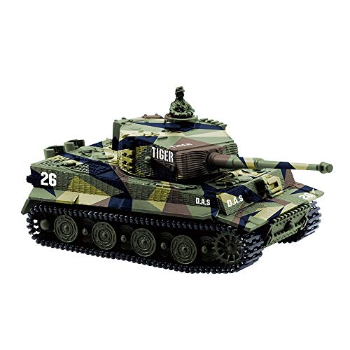 Fun-Here Mini RC Tank with USB Charger Cable Remote Control Panzer Tank 1:72 German Tiger I with Sound, Rotating Turret and Recoil Action When Cannon Artillery Shoots 27MHz(Green)