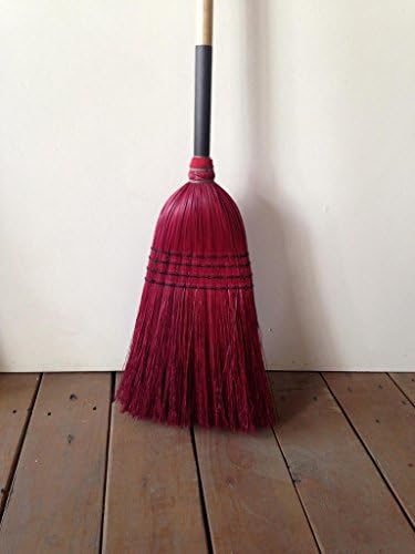 Push Brooms Corn Broom Made in USA Indoor Outdoor Red Natural Bristles &amp; Bamboo Handle