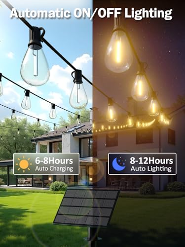 plosim 50FT Solar String Lights Outdoor, Dimmable Patio Lights Solar Powered with Remote & USB Port 18+1 LED Shatterproof Bulbs 3 Light Modes, Waterproof Solar Light for Camping Backyard Garden