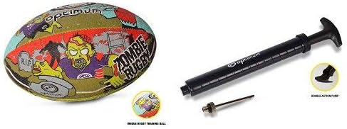 Optimum Cartoon Rugby Ball, Zombie, Size 5 with Double Action Ball Pump, Black, One Size