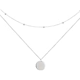 Dtja Layered Disc Pendant Choker Necklace for Women 925 Sterling Silver-Tone,Gold-Tone Dainty Full Moon Circle Coin Collar Two-Double Chain Fashion Y Jewelry Best Box Birthday Wedding (Silvery)