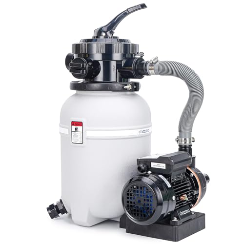 CHOOSMO 10 Inch Sand Filter Pump for Above Ground Pools, 2220 GPH 1/4 HP Pool Filtration System, 30 lb Sand Tank, 6-Way Valve, Hose Adapters, 115V, for 3,000–6,500 Gal Pools