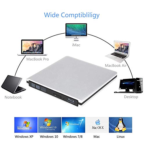 External 4K 3D Blu Ray DVD Drive, Portable USB 3.0 Blu Ray DVD Burner Player Reader Disk for Mac OS, Windows 7/8/10,Linxus, Laptop