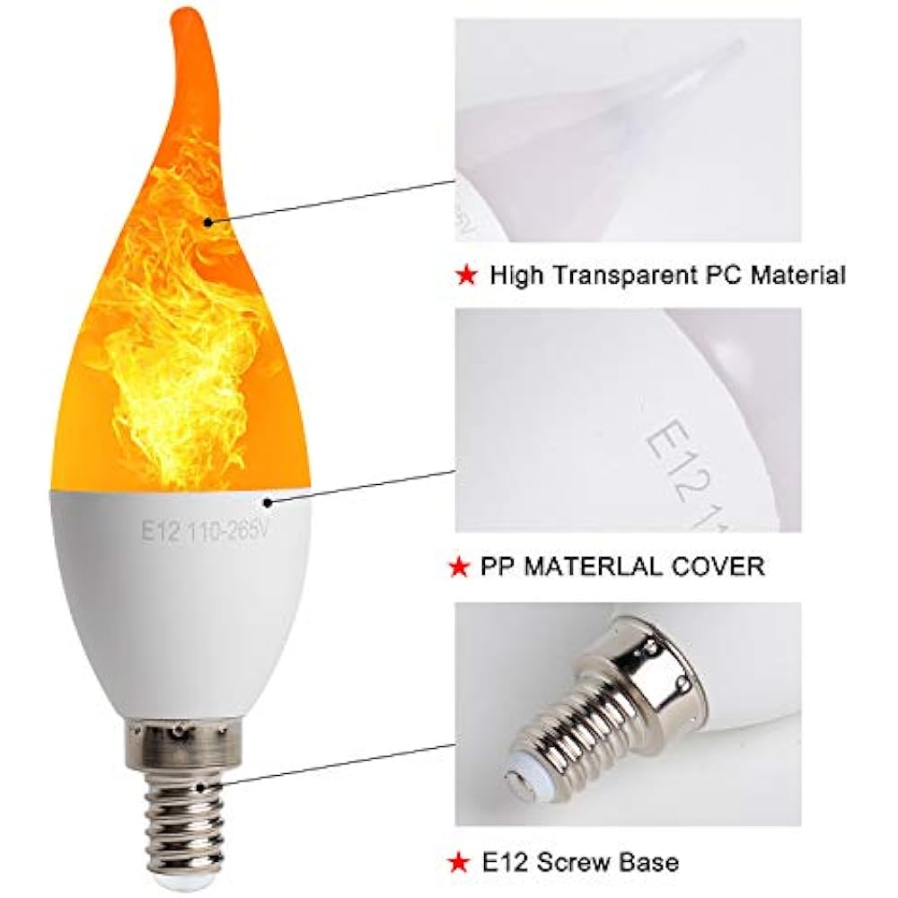 LED Bulbs 4 Pack Simulated Fire Flicker Flame Candelabra Light Bulb