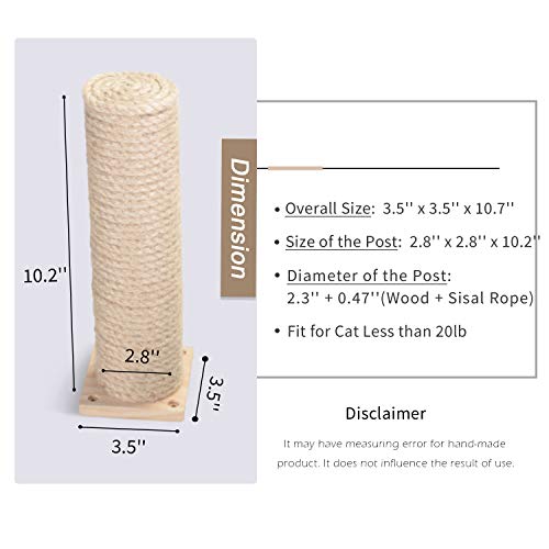 Scurrty Handcrafted Modern Cat Scratching Post with Natural Sisal Rope Wall Mounted Cat Step Made by Durable Pine Wood 3.5 x 3.5 x 10.7 inches