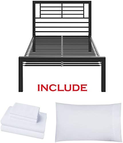 Bed Metal Frame for Kids Bedroom, Teenager and Dorm - (Twin, Black)