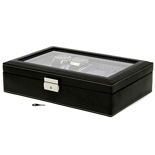 Watch Box Storage Case for 12 Watches (Black w/Pinstripe)
