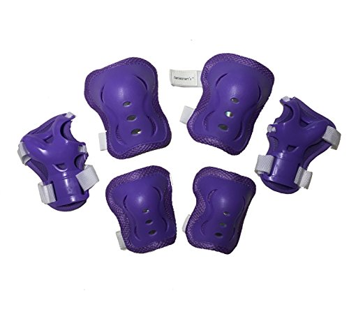 Fantasycart Kid's Roller Blading Wrist Elbow Knee Pads Blades Guard 6 PCS Set Christmas (Purple)