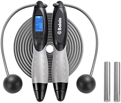 Balala Cordless Jump Rope, Calorie Counter, Digital Reminder, Weight Setting, Load function for Fitness Workout Grey