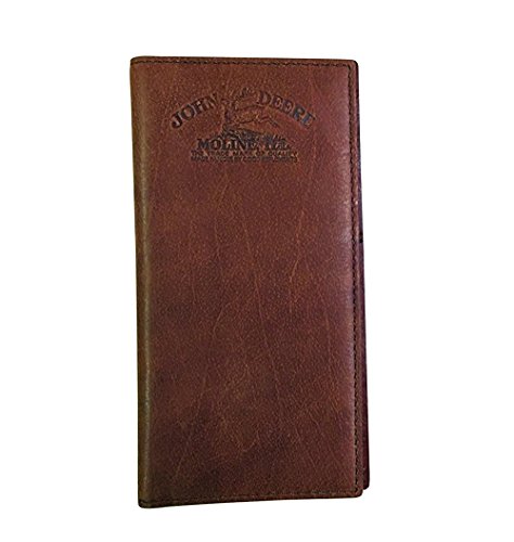 John Deere Brown Embossed Logo Leather Checkbook Wallet