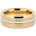 100S JEWELRY Tungsten Rings for Mens Gold Wedding Bands Silver Grooved Two Tone 8mm Wide Size 8-16