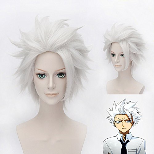 Anogol Hair Cap+ Layered Silver Bleach Cosplay Wig Hitsugaya Toushirou DM-509 - Image 2