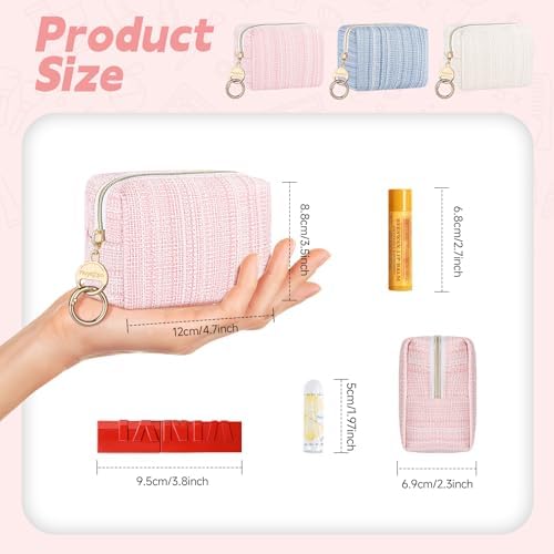 11*8,5*5,5cm Mini Maquinha de Maquilhagem para Raparigas Mulheres Pequenas Maquinhas de Maquilhagem Organizador de PU Cosmética Bolsa de Higiene portátil de viagem Estojo de Maquilhagem Presente de Aniversário (Azul)