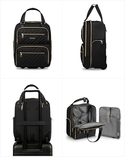 LUGGEX Carry On Luggage Bag with Front Open Laptop Compartment - 16 Inch Lightweight Softside Suitcase with Wheels - Stylish Underseat Travel Luggage for Women Men Business, Short Trip (Black)