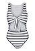 Inorin Women’s Sexy High Waist Gray Stripe Printed One Piece Swimsuits Beach Wear
