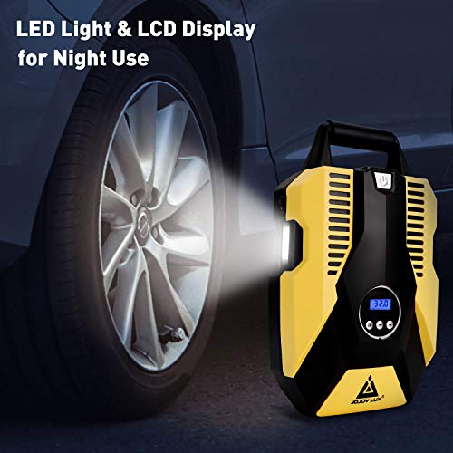 Portable Air Compressor Pump,12V DC Digital Tire Inflator, 150 PSI Auto Shut-off, w/ emergency LED flasher & Extra Long Cable for Tires, Bicycle, Air Boat/Mattress,Balls and Other Inflatables