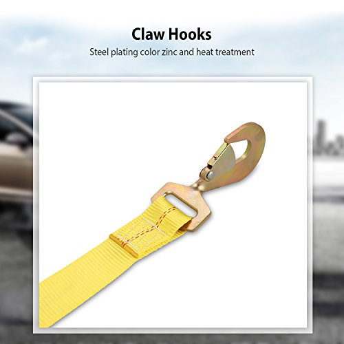 Jaketen Tow Dolly Straps - Car Dolly Straps with Flat Hook (2200 lbs Working Capacity) - 2 Pack Essential Vehicle Adjustable Tow Dolly Basket Strap Fits Most 14-17" Tires (Yellow)