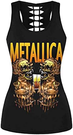 Plustrong Womens Metallica Skull Print Workout Yoga Running Tank Tops Sleeveless Casual Shirts Tops