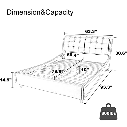Allewie Queen Size Deluxe Platform Bed Frame with Curved Headboard and