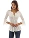 PattyBoutik Women Henley Lace Inset 3/4 Bell Sleeve Blouse (Off-White Medium)