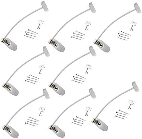 Max6mum Security Window and Door Restrictor Wire Cable Lock for Baby and Child Safety - White (8 Pack)