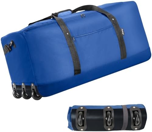 Finnhomy 120L Foldable Rolling Duffel hebing, Blue, Large Capacity