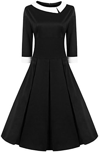 Jabey Women's Peter Pan Collar Full Circle Swing Dress (Medium, Black)