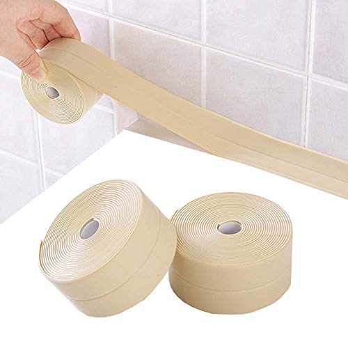 Bathtub Wall Caulk Strip PE Self Adhesive Waterproof Sealing Tape Strip Caulk Sealer Decorative Trim for Kitchen Bathroom Shower Toilet Wall Corner 38mm3.2m (Beige)