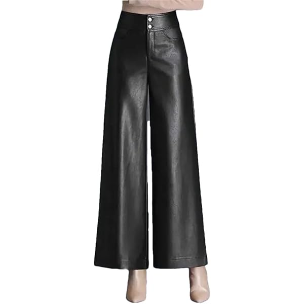 HaoMay Women's High Waist Wide Leg PU Faux Leather Cropped Pants