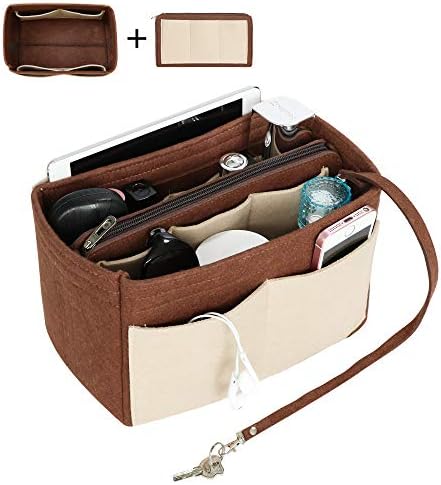 Joqixon Colour Block Handbag Organiser Insert,Felt Purse Organiser Insert Bag Liner, Small Travel Cosmetic Tote Bag Organiser Bag in Bag with Keychain