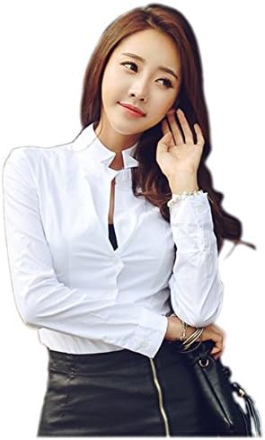 Angcoco Women's Henley Neck Office Lady Irregular Blouse Top