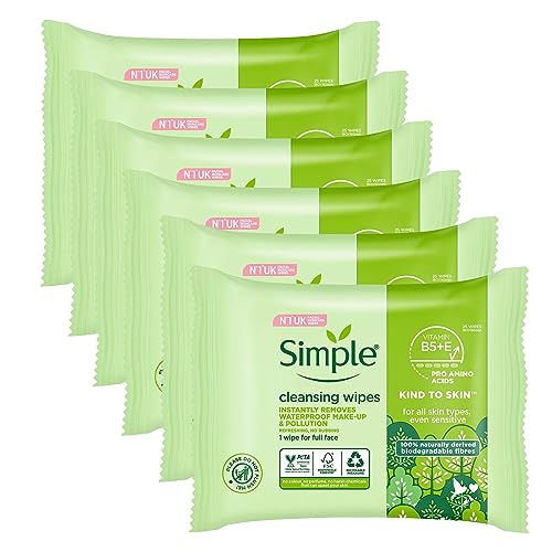 Simple Hautfreundlich: Gesichtstücher für empfindliche Haut mit Glycerin, Vitamin E und Vitamin B5, 25 Stück, 6 Stück