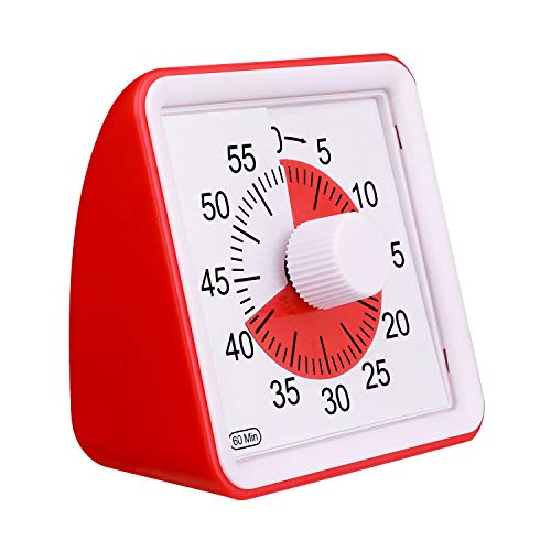 Visual Timer, Analog Countdown Timer Reading Timer Quiet Counting Time Management Tool for Kids and Adults, Meeting, Office, Classroom Teaching,Homework Games Cooking (Red)