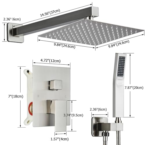 Votamuta Shower Faucet Set Brushed Nickel Shower System,Shower Faucet with 10 Inch Rain Shower Head and Handheld,Shower Faucets Sets Complete Shower Combo Set Rough-in Valve and Trim Kit Include