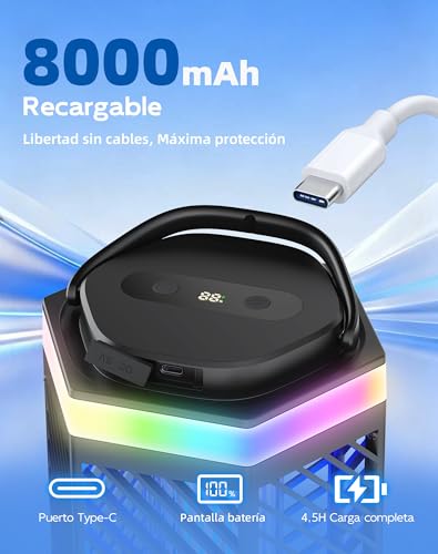 Regevo Rechargeable Electric Mosquito Lamp 8000mAh, 3 in 1 Electric Fly Swatter with LED and RGB Light, 2000V Insect Destroyer Outdoor and Indoor, IPX4 Waterproof for Camping, Garden, Home