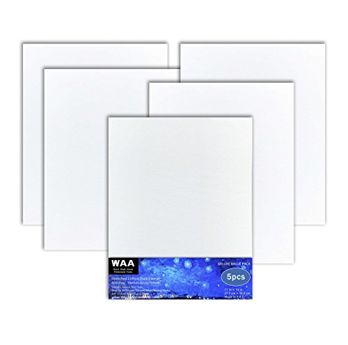 11 x 14 inch Acid Free Artist Stretched Canvas, Luxury Made Affordable! 100% Cotton Triple Titanium Acrylic Primed, Pack of 5, By World Ancient Arts