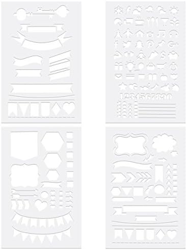 Loverly Bullet Journal Stencils Plastic Planner Stencils Painting Set Drawing Template Stencils for Drawing Graffiti/Letter/Notebook/Scrapbook/Planner and Craft Projects (4 pack)