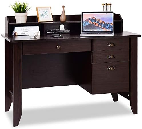 Computer Desk Wood Classic Writing Study Desk Table PC Laptop Workstation Family Elegant Student Desk Durable Study Furniture Brown