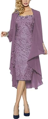 Neggcy Elegant Women's Mother Of The Groom Dresses Knee Length With Jacket Prom Dress Mauve US28