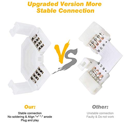 46 Pcs RGB LED Light Strip Connectors Kit, 4Pin LED Connector 10mm Gapless Solderless Adapter, L Shape Connectors,T Shape Connectors for SMD 5050 LED Strip with 10 Led Strip Clips, Pry Open Tool
