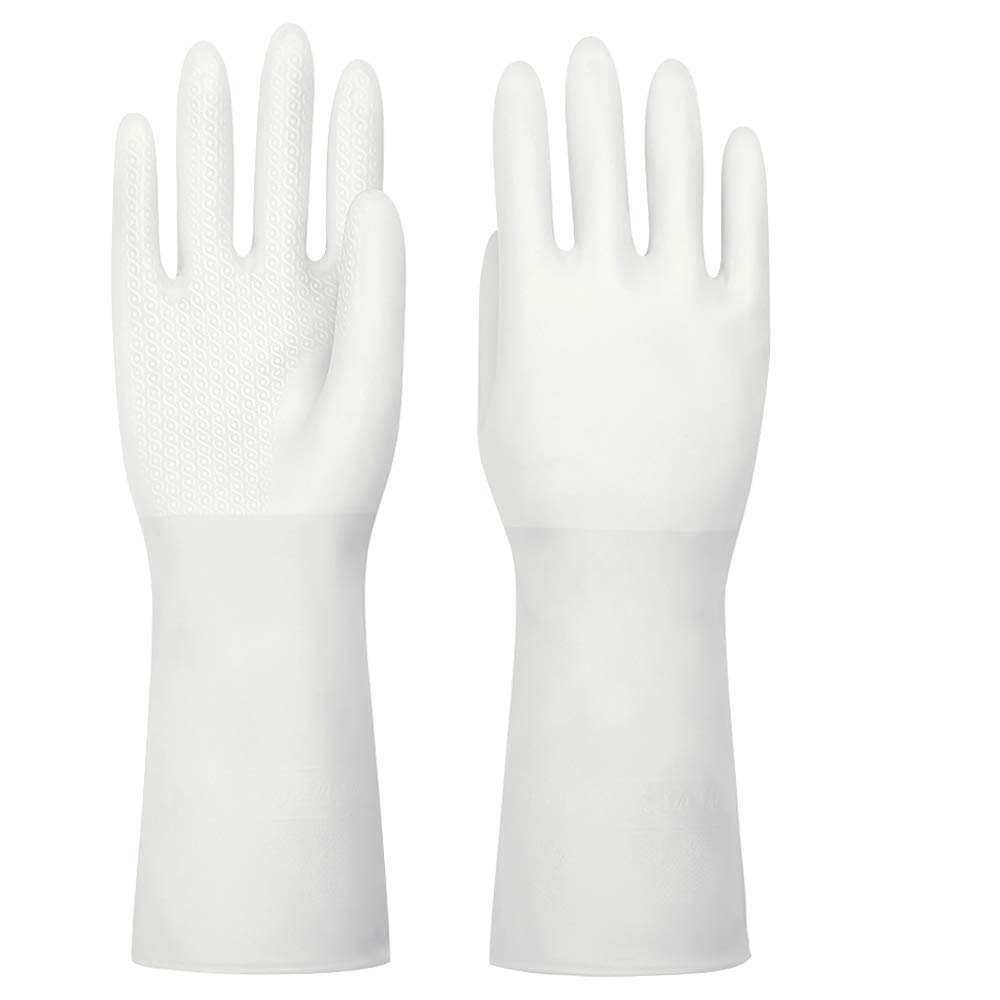 NATUCE 2 Pairs Washing Up Gloves, Household Cleaning Gloves, Waterproof Rubber Gloves, Reusable Kitchen Dishcleaning Gloves, Medium Size (White, M)
