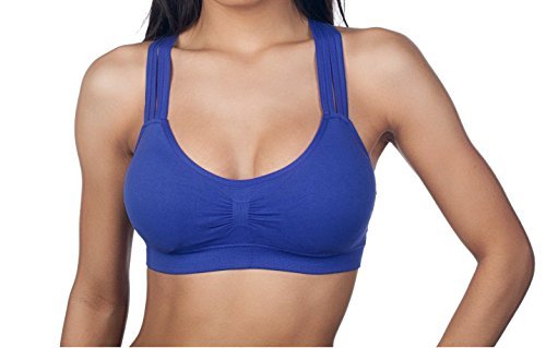 Anemone Strappy Criss-cross Back Comfort Sports Bra with Removable Pads (O/S, Royal Blue)