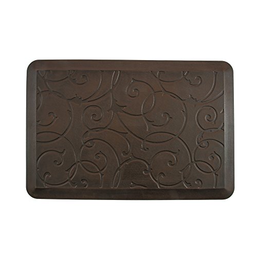 Retro Scroll PU Comfort Floor Mat Anti Fatigue Kitchen Rugs for Kitchens & Office W20 x L30 x H3/4" (Brown)