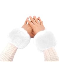 Simplicity Faux Fur Costume Wrist Band Ring Cuff Fuzzy Arm Warmers,White