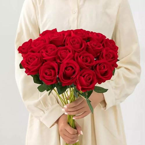 Générique 12pcs Rouges Roses Fleurs Artificielles, Roses en Soie EléGante Rose Cadeau, Romantique Saint Valentin FêTe des MèRes NoëL Anniversaire Rose, Le Mariage, La Maison, DéCoration De FêTe (B)