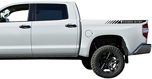 Matte Black Punisher Edition Bed Stripe Decals Vinyl Stickers Bedside Set fits Toyota Tundra