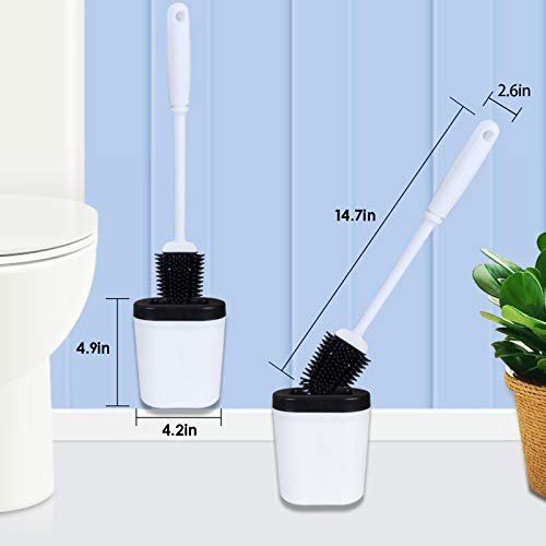 FOOLS ALIBAI Hygienic Toilet Brush Silicone and Holders Upgraded Modern Design, Bathroom Toilet Bowl Brushes with Quick Drying Holder Set (Mounted Wall)