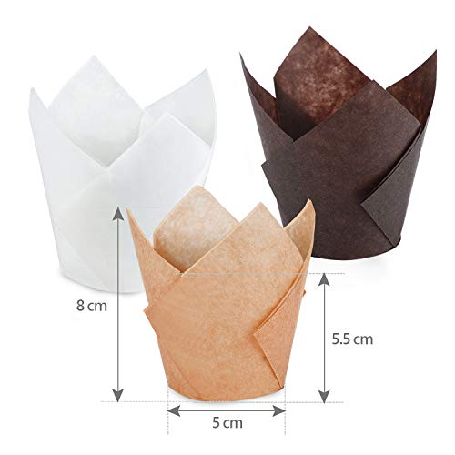 TRUSBER Tulip Cupcake Liners, 150 pieces Baking Cups Baking Cup Holders and Muffin Baking Cups for Wedding, Birthday, Christmas, Baby Shower Parties, Brown, White and Nature color