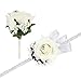 FAYBOX Wedding Prom Velvet Rose Rhinestone Corsage and Boutonniere Set With Silvery Ribbon Stretch Bracelet (Ivory)