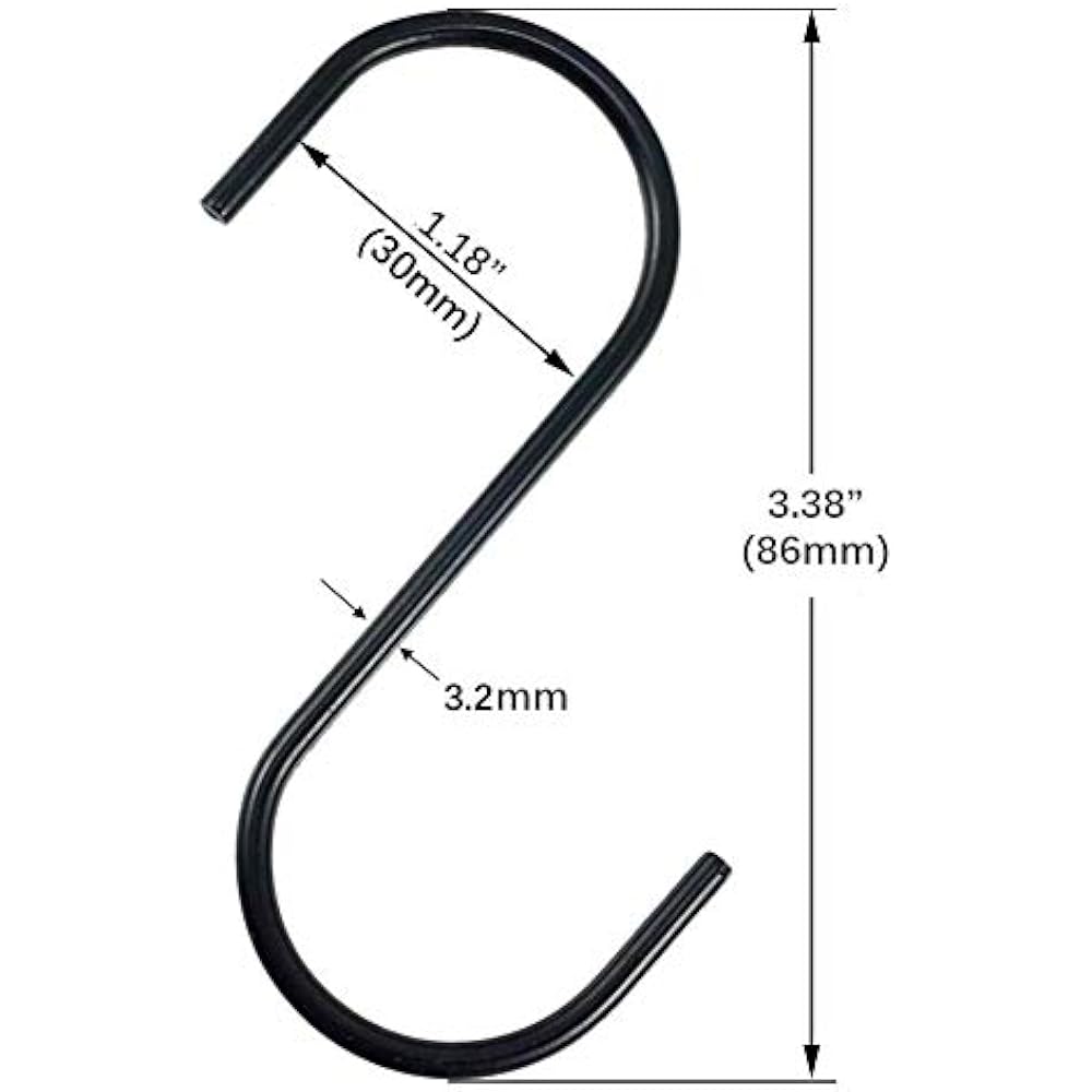 Flammi 20 Pack S Shaped Hooks Stainless Heavy Duty Hold 40 Pounds Black